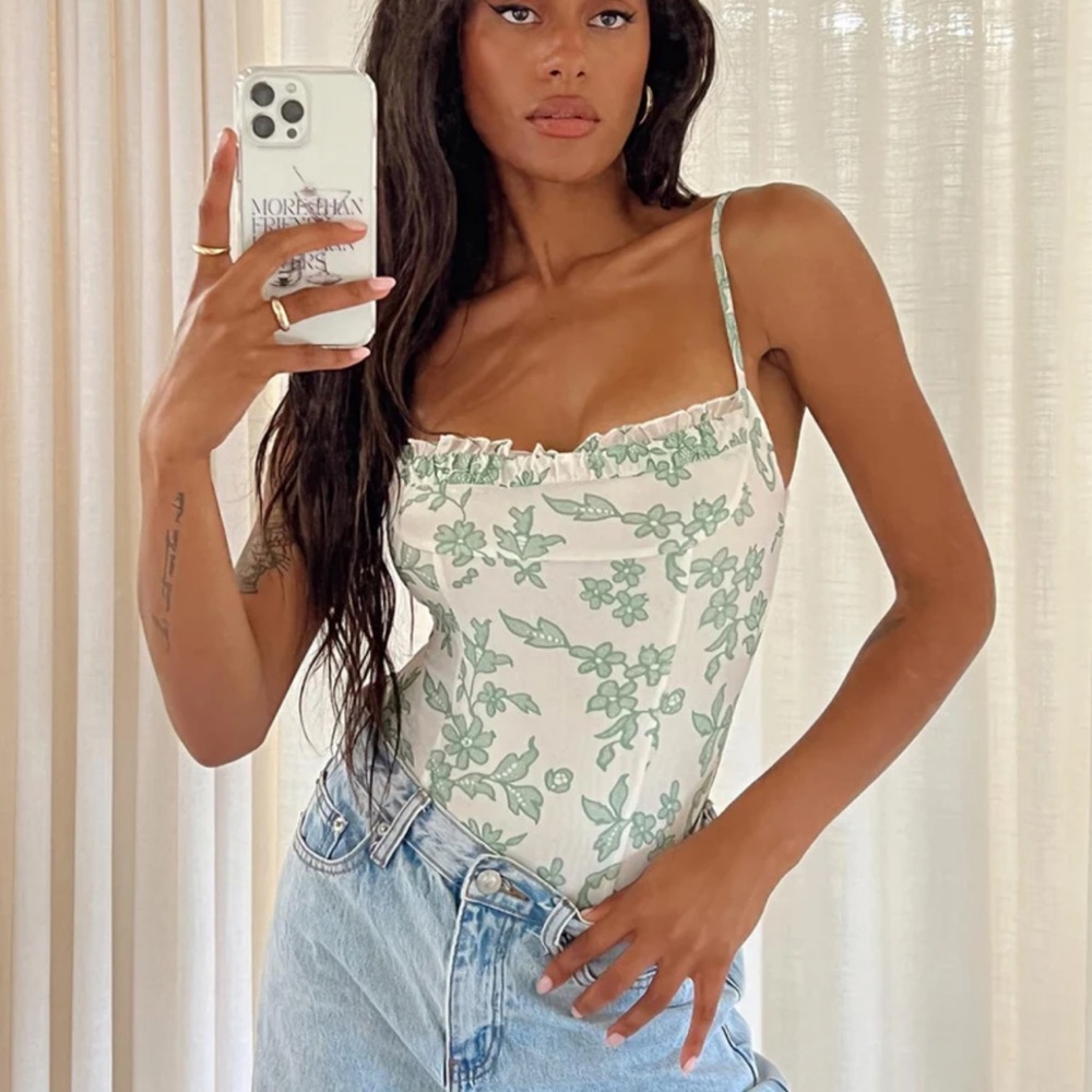 Princess Polly - Floral Green and White Bodysuit